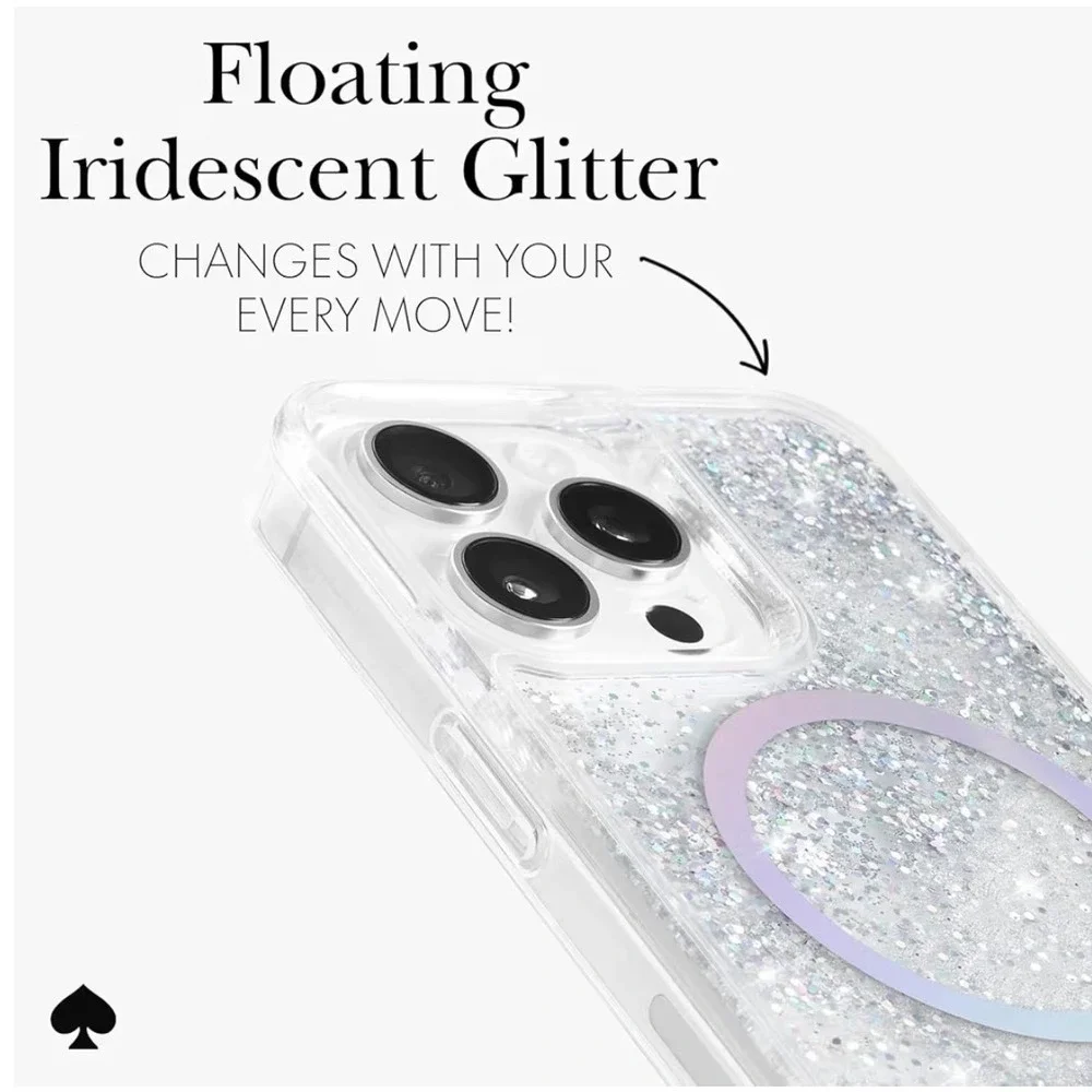 NWOT Kate Spade iPhone 15 Pro Case Liquid Glitter MagSafe Iridescent